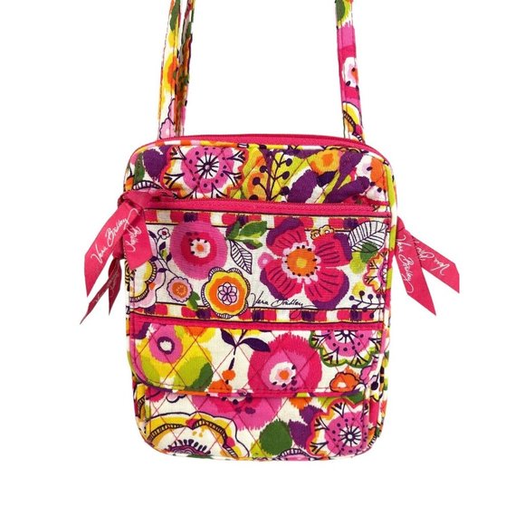 Vera Bradley Clementine Crossbody Bag Hipster Purse Pink/Yellow 8"x6" - Picture 2 of 16